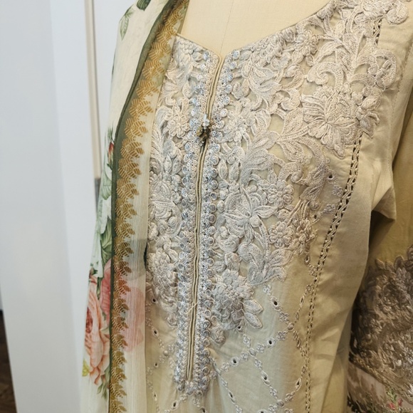 Cream Maria B. Embroidered 3 Piece Suit - Picture 2 of 5